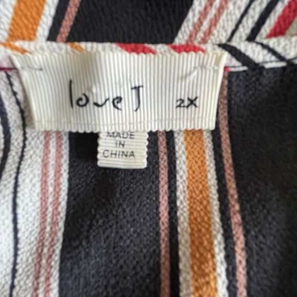 Love J Striped Tie Front Top Plus Size 2X Boat Neck Boho Comfort Casual Mature - Picture 6 of 7